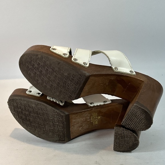 Vintage Candies Chunky Heel Wood Sandal Women's 9 White Leather Straps Studs Y2K - Picture 11 of 13